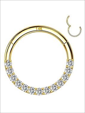 14k Solid Gold Nose Ring Hoop 16G Hinged Segment CZ Piercing Jewelry